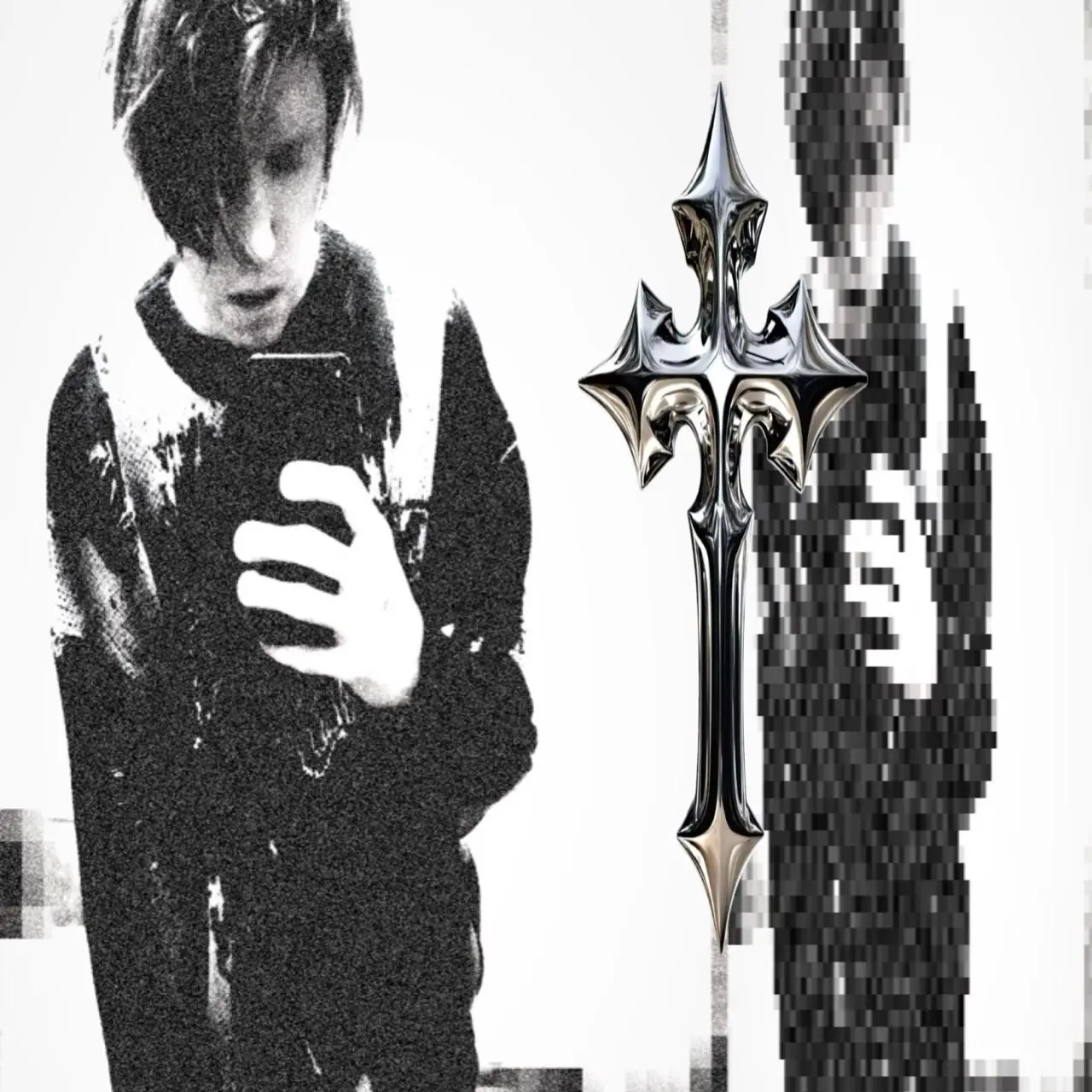 Monochrome selfie and chrome detail used as an editor sample